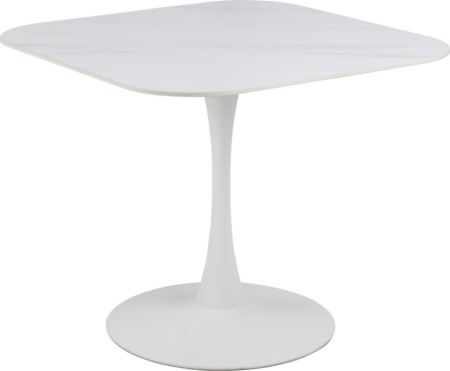 Spisebord Signature Nivella - hvid Unico ru keramikbordplade, trompetstel i stål, firkantet 90Ã90Ã75 cm